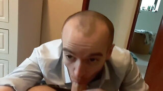 Guy getting sucked by good looking skinhead.