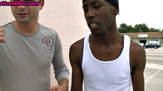 Ebony athletic thug gets public fucked outdoors by white top