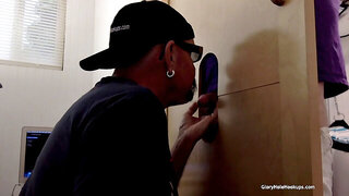Curious guy can't resist his first intense gloryhole blowjob with another man