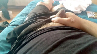 Gay cock, foreskin stretching, pulling back foreskin