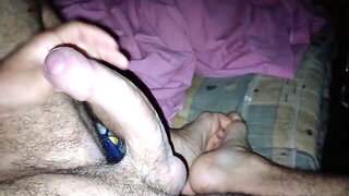 Sizzling guy wanks his giant man-meat bare