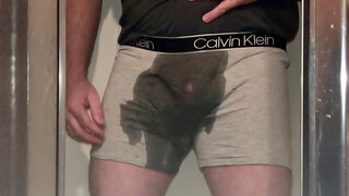 Pissing hard cock amateur, gay cumming in underwear, teaser