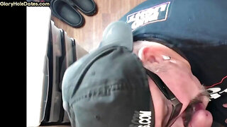 Real gloryhole amateur DILF giving head in homemade clip