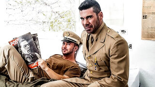 Billy Santoro and Colt Rivers fuck in a WWII-set porn video