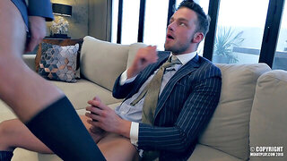 Two suited men get soaked and fuck after a rainy date