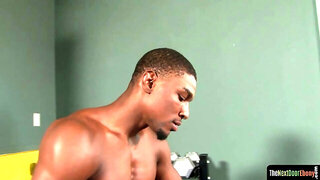 Hunky black guy solo tugging his big shaft