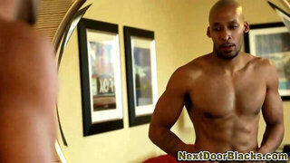 Muscly black dude tugs his hard dick in hot gay hi def solo