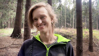Tired-looking long-haired twink fucked in the woods