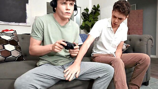 Skinny twink gets barebacked on the couch at home by gamer BF