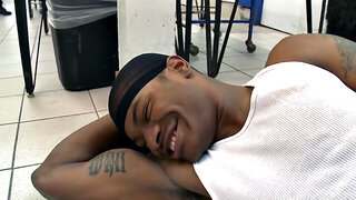 Nubian thug gets fucked in a public laundry room by white guy